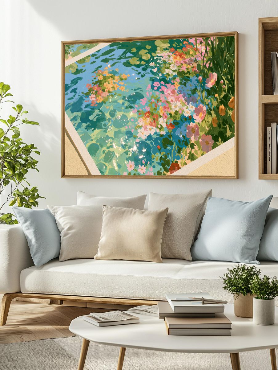 Floral Pool Reflection Illustration Poster. — room view 2
