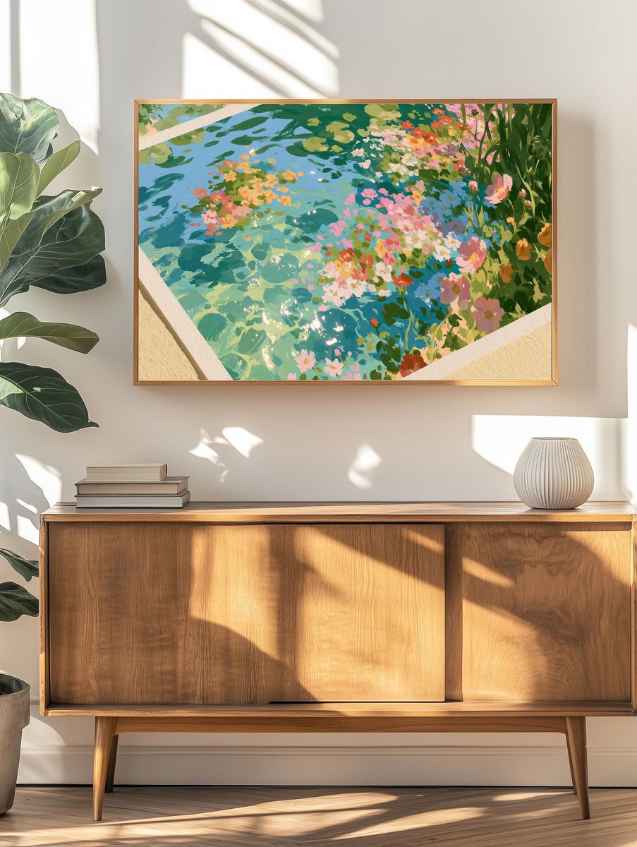 Floral Pool Reflection Illustration Poster. — room view 3