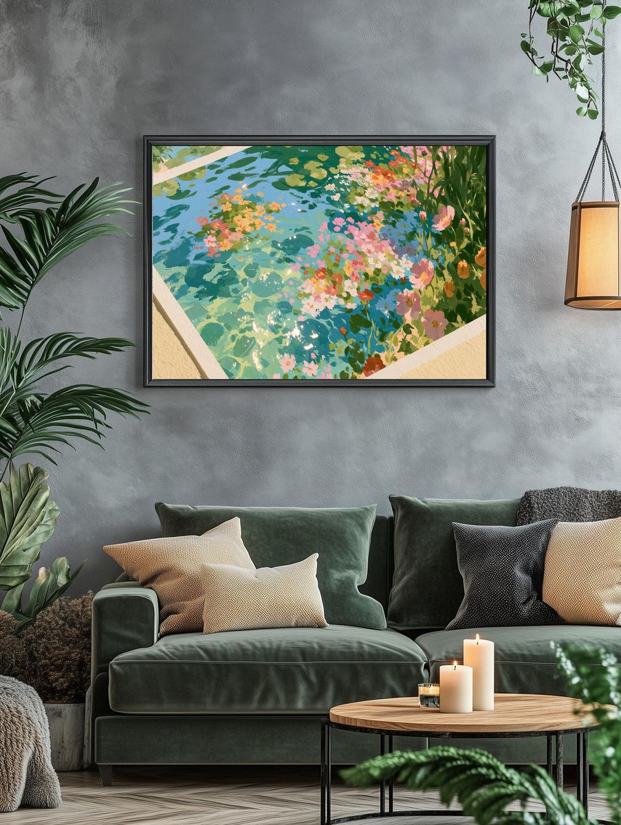 Floral Pool Reflection Illustration Poster. — room view 4