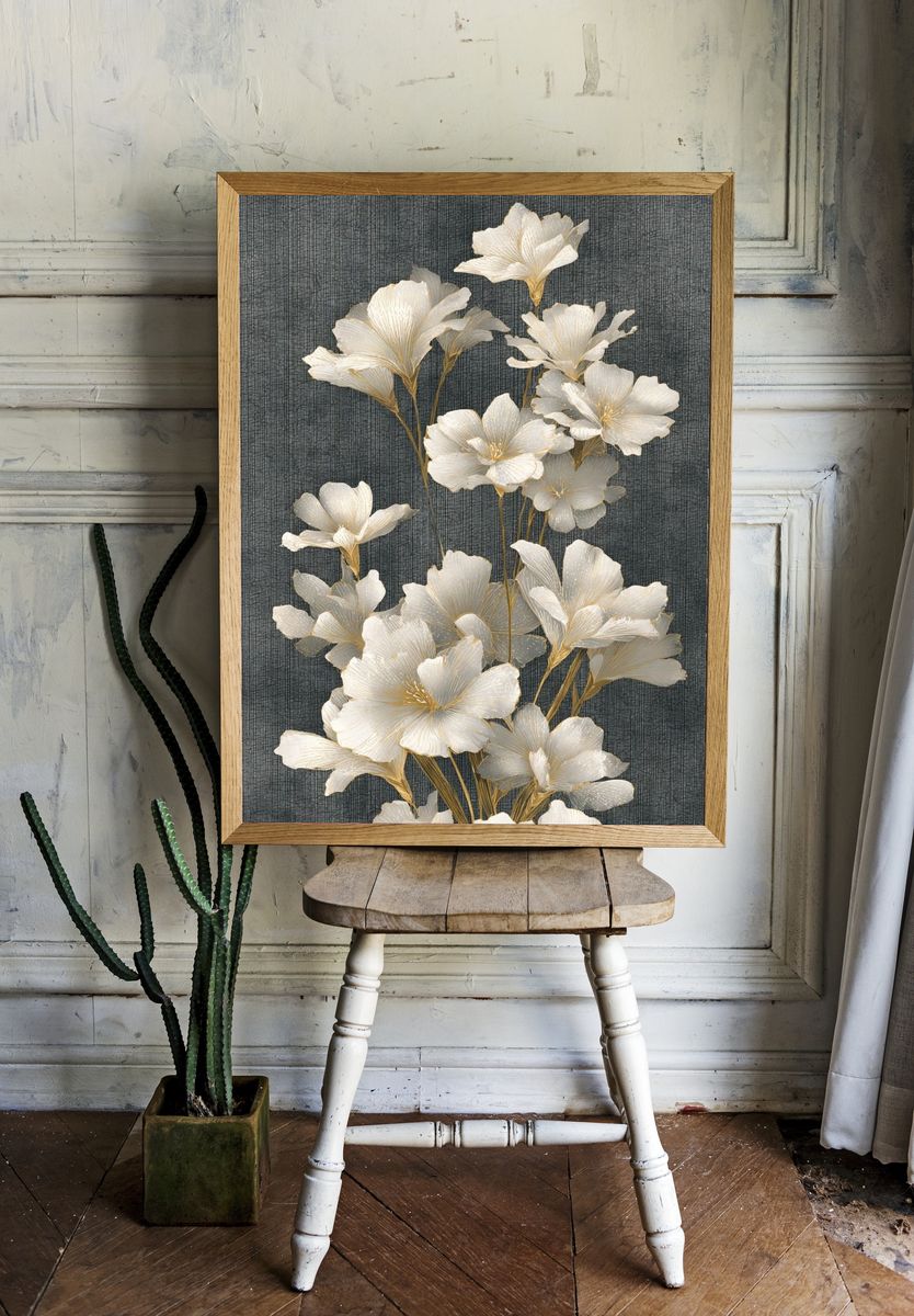 White Floral Texture Illustration Poster. — room view 1