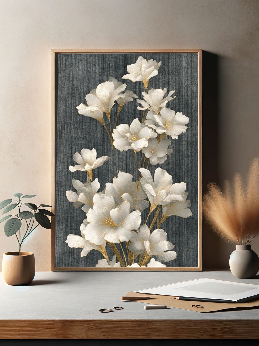 White Floral Texture Illustration Poster. — room view 2