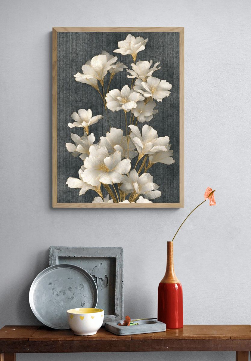 White Floral Texture Illustration Poster. — room view 3