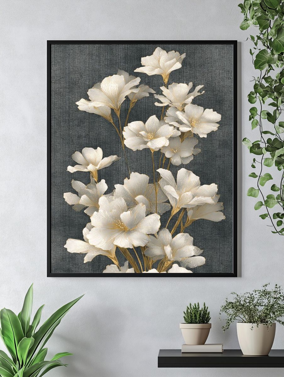White Floral Texture Illustration Poster. — room view 4