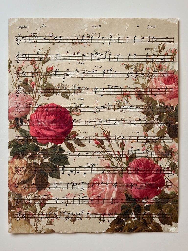 Floral Sheet Music Vintage Print. poster detail
