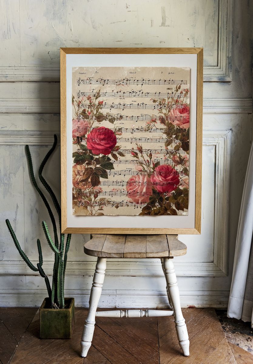 Floral Sheet Music Vintage Print. room preview