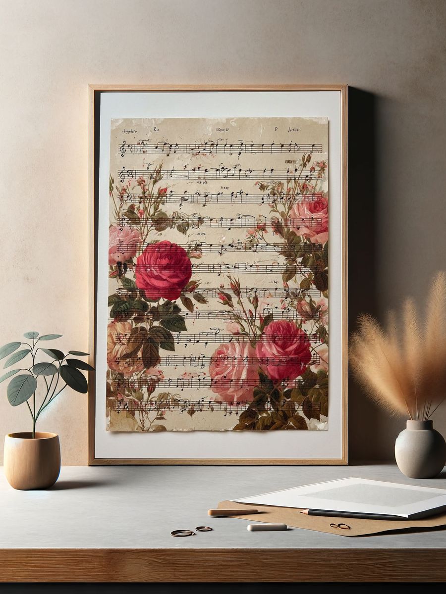 Floral Sheet Music Vintage Print. — room view 2