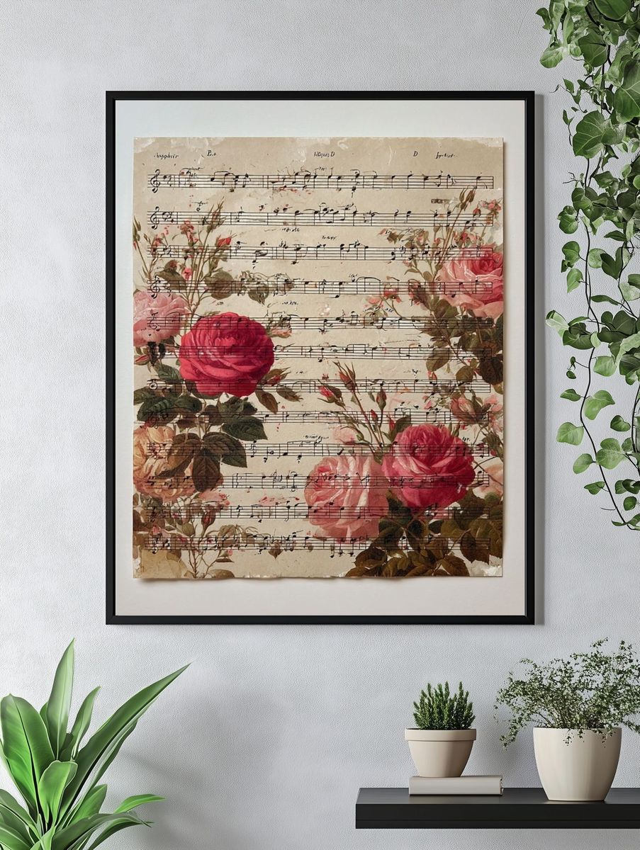 Floral Sheet Music Vintage Print. — room view 4