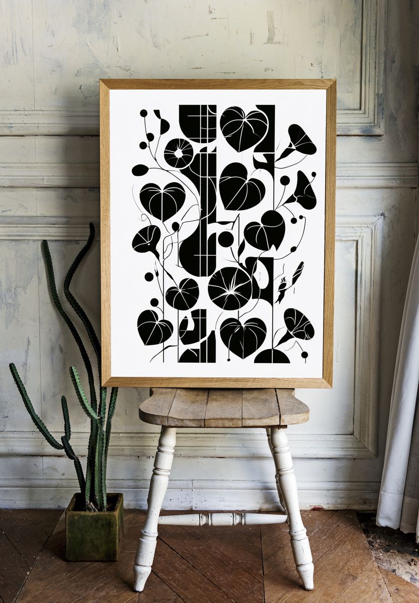 Abstract Botanical Black White Poster. room preview
