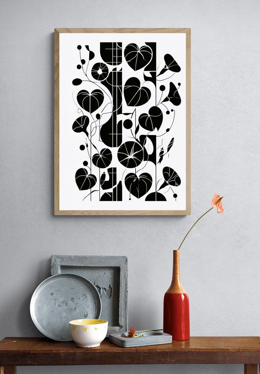 Abstract Botanical Black White Poster. — room view 3