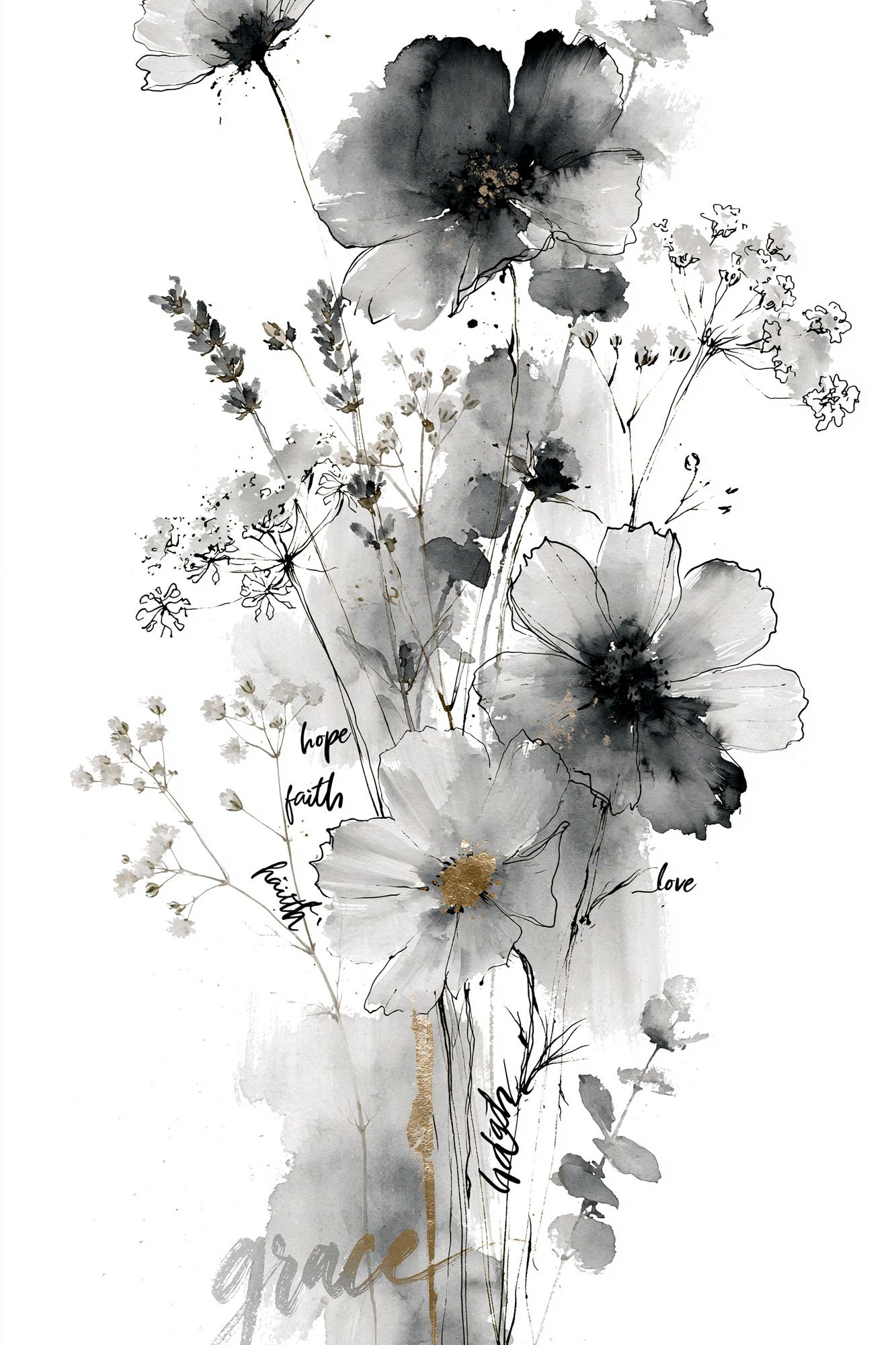 Graceful Wildflowers Typography Print. poster detail