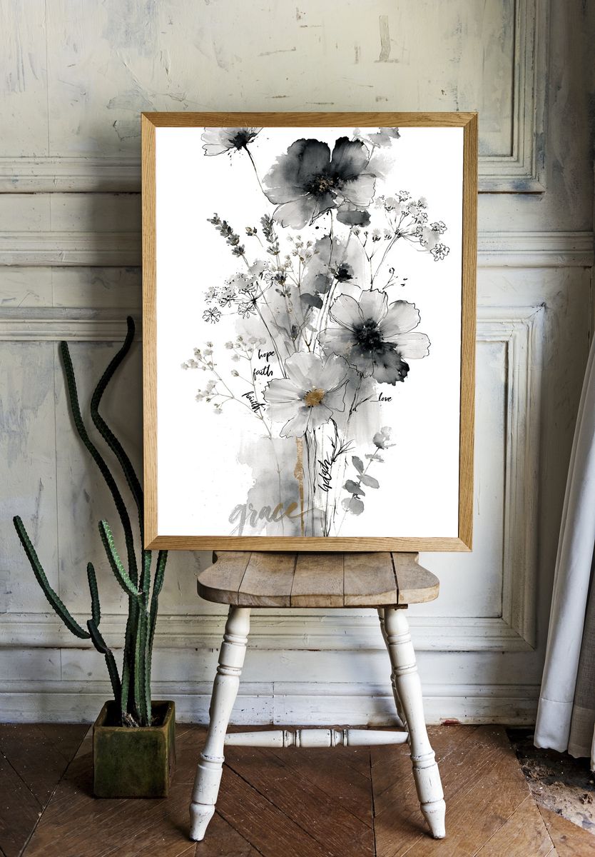 Graceful Wildflowers Typography Print. — room view 1