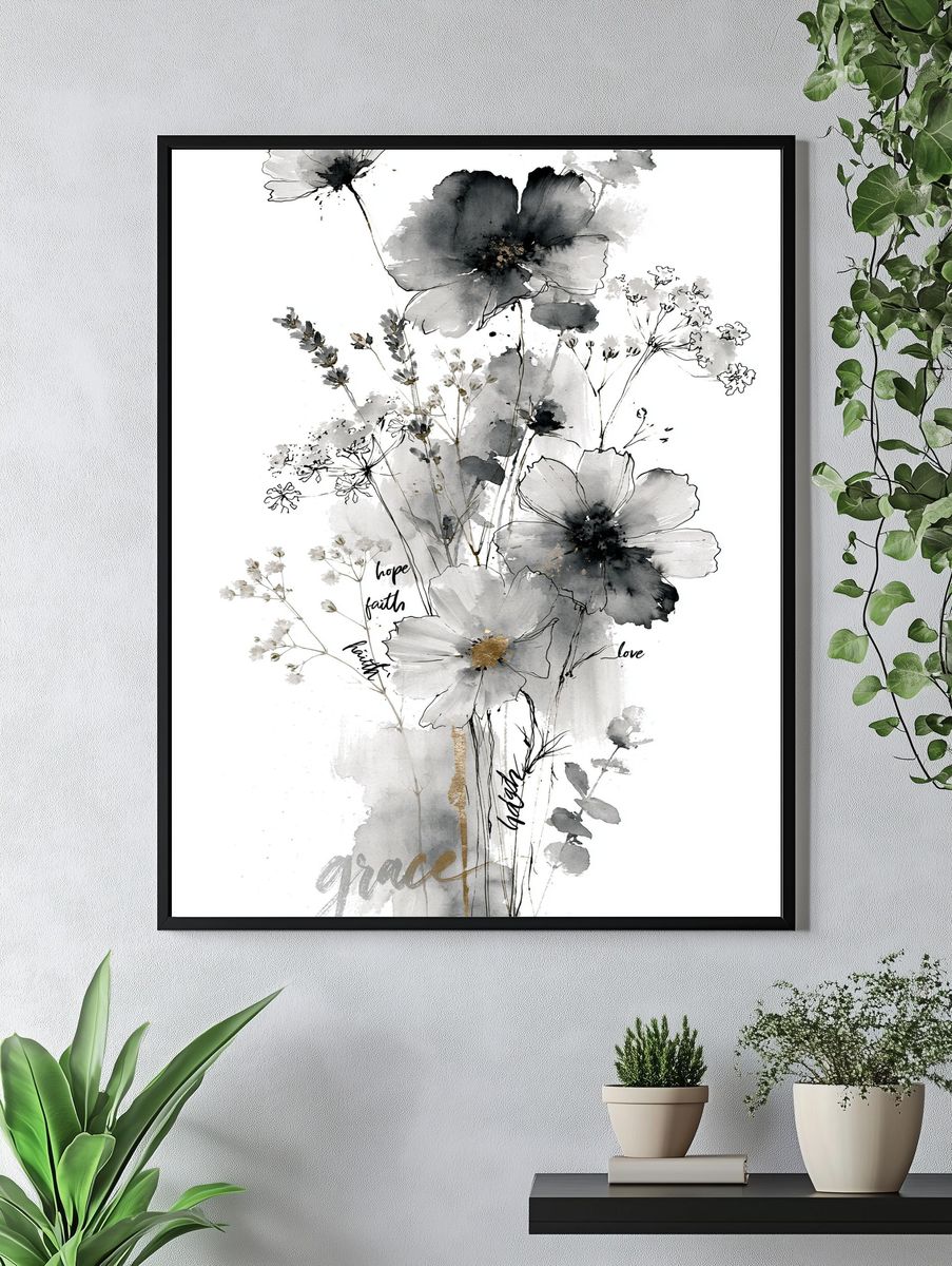 Graceful Wildflowers Typography Print. — room view 4