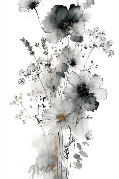 Graceful Wildflowers Typography Print.