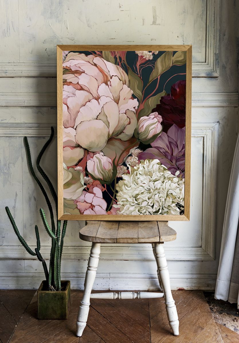 Peony Bloom Botanical Poster. room preview
