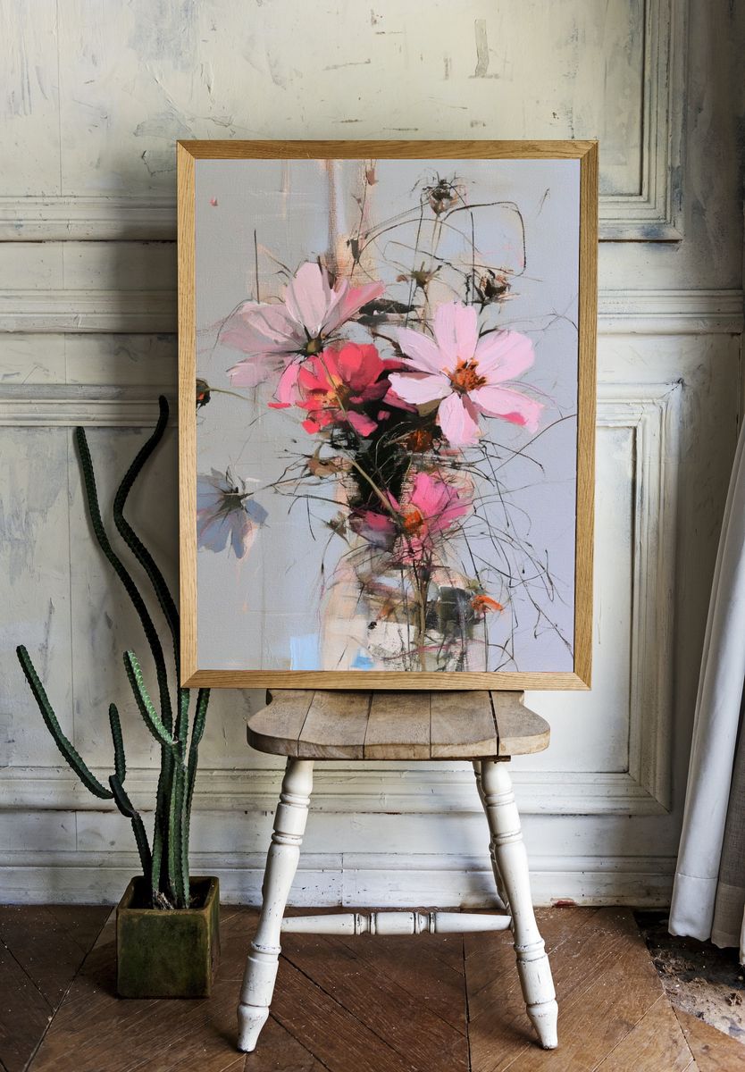 Pink Cosmos Bouquet Illustration Poster. room preview