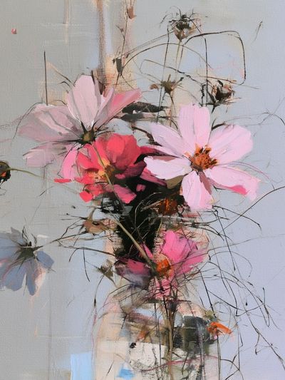 Pink Cosmos Bouquet Illustration Poster. poster