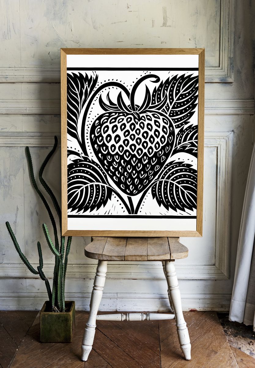 Black Strawberry Botanical Print. — room view 1