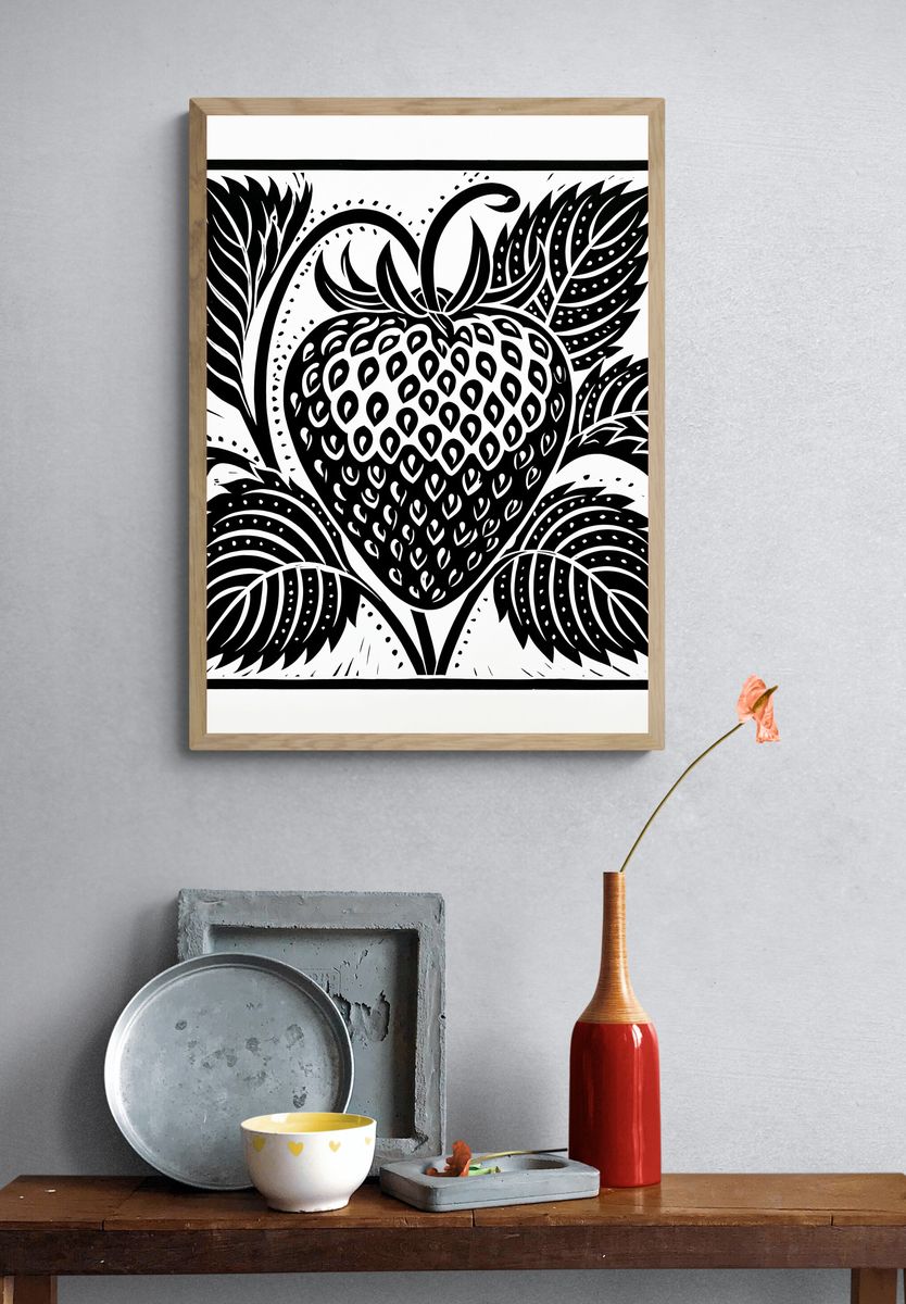 Black Strawberry Botanical Print. — room view 3