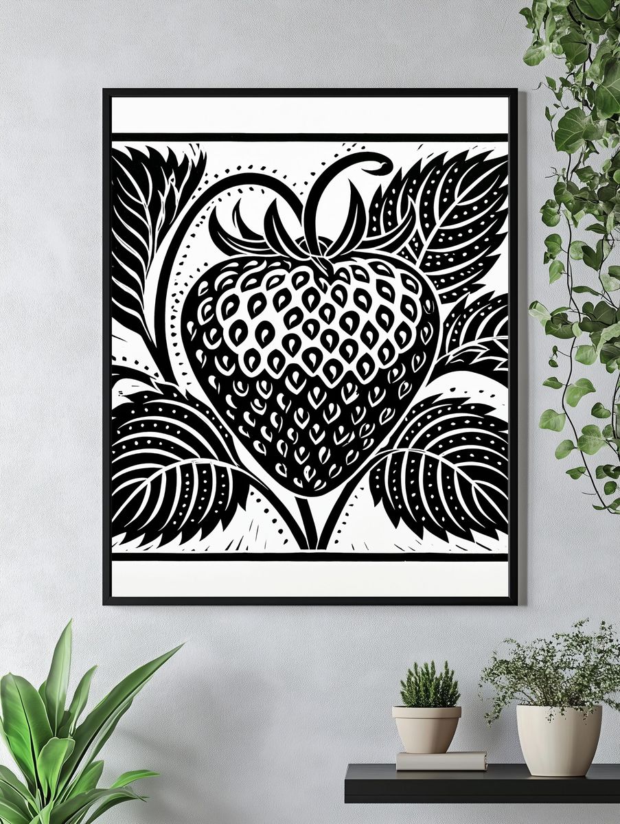 Black Strawberry Botanical Print. — room view 4