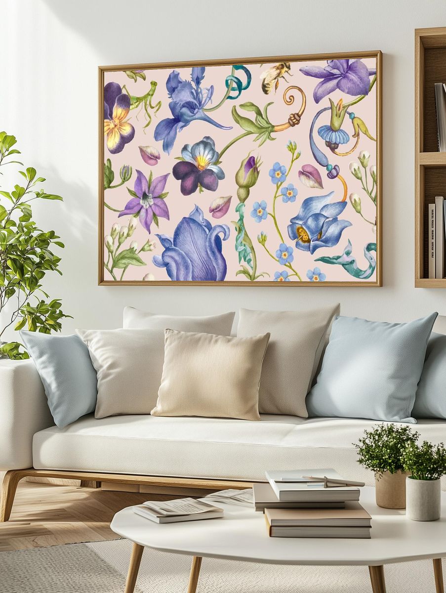 Botanical Watercolor Floral Poster. — room view 2