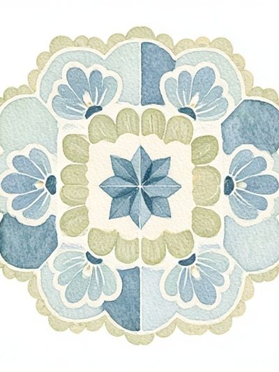 Blue Floral Mandala Illustration Poster.