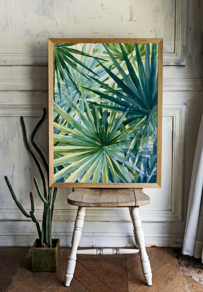 Tropical Palm Leaves Watercolor Print. room preview