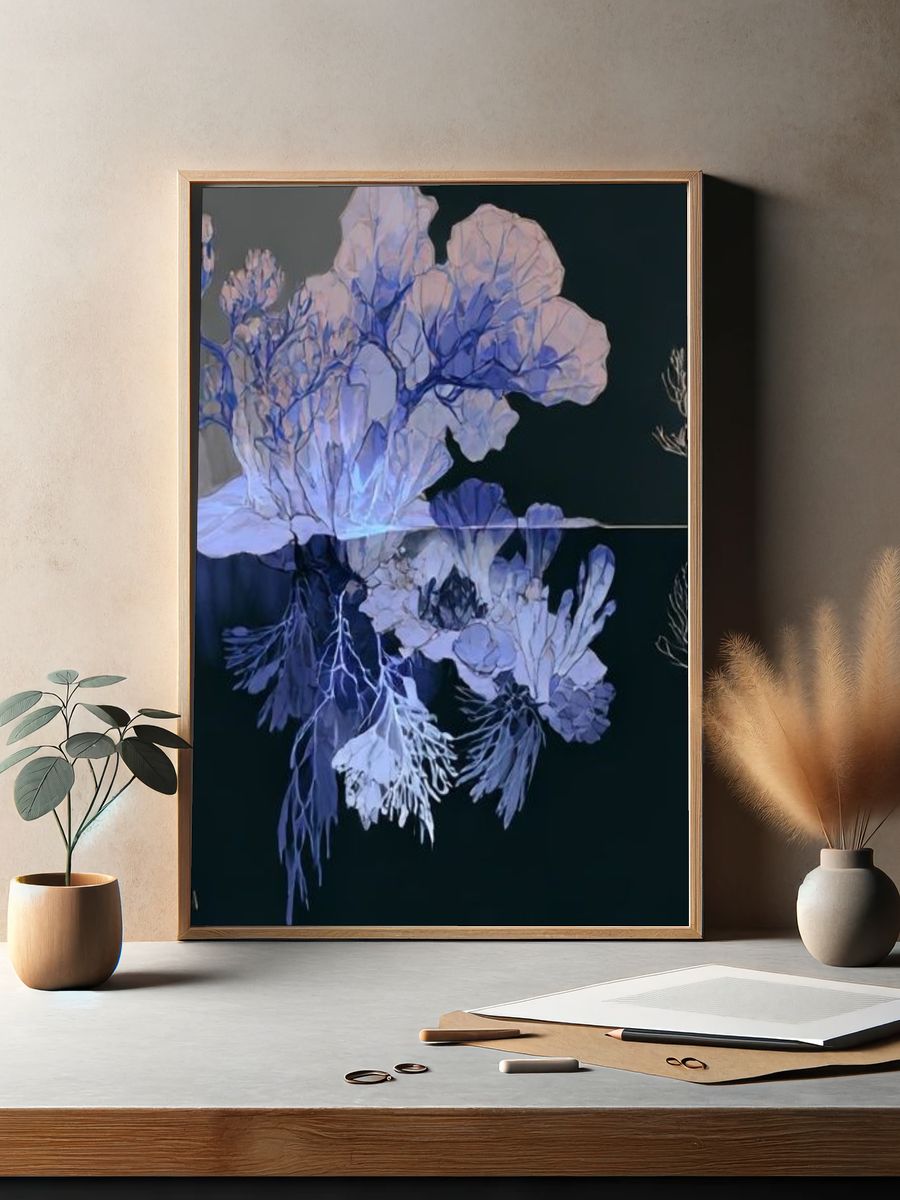 Blue Coral Botanical Print. — room view 2