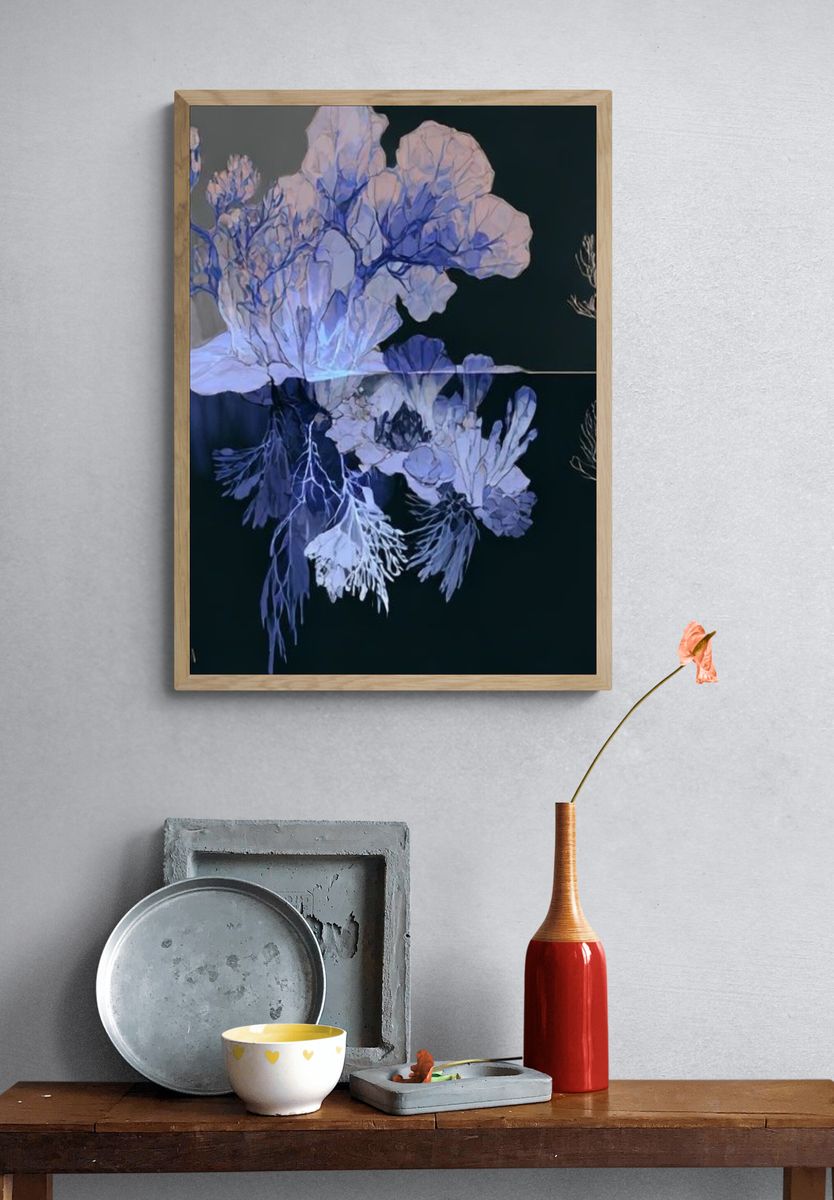 Blue Coral Botanical Print. — room view 3