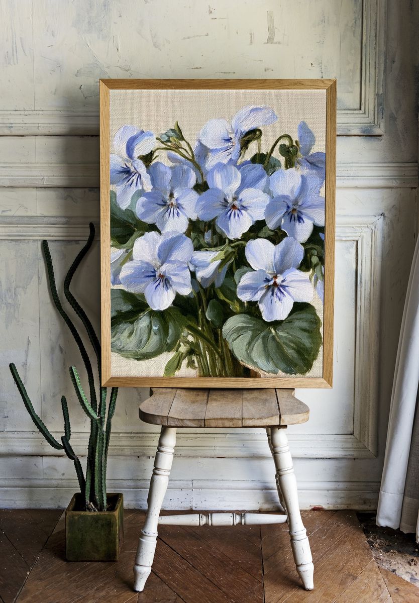 Blue Pansies Botanical Poster. room preview