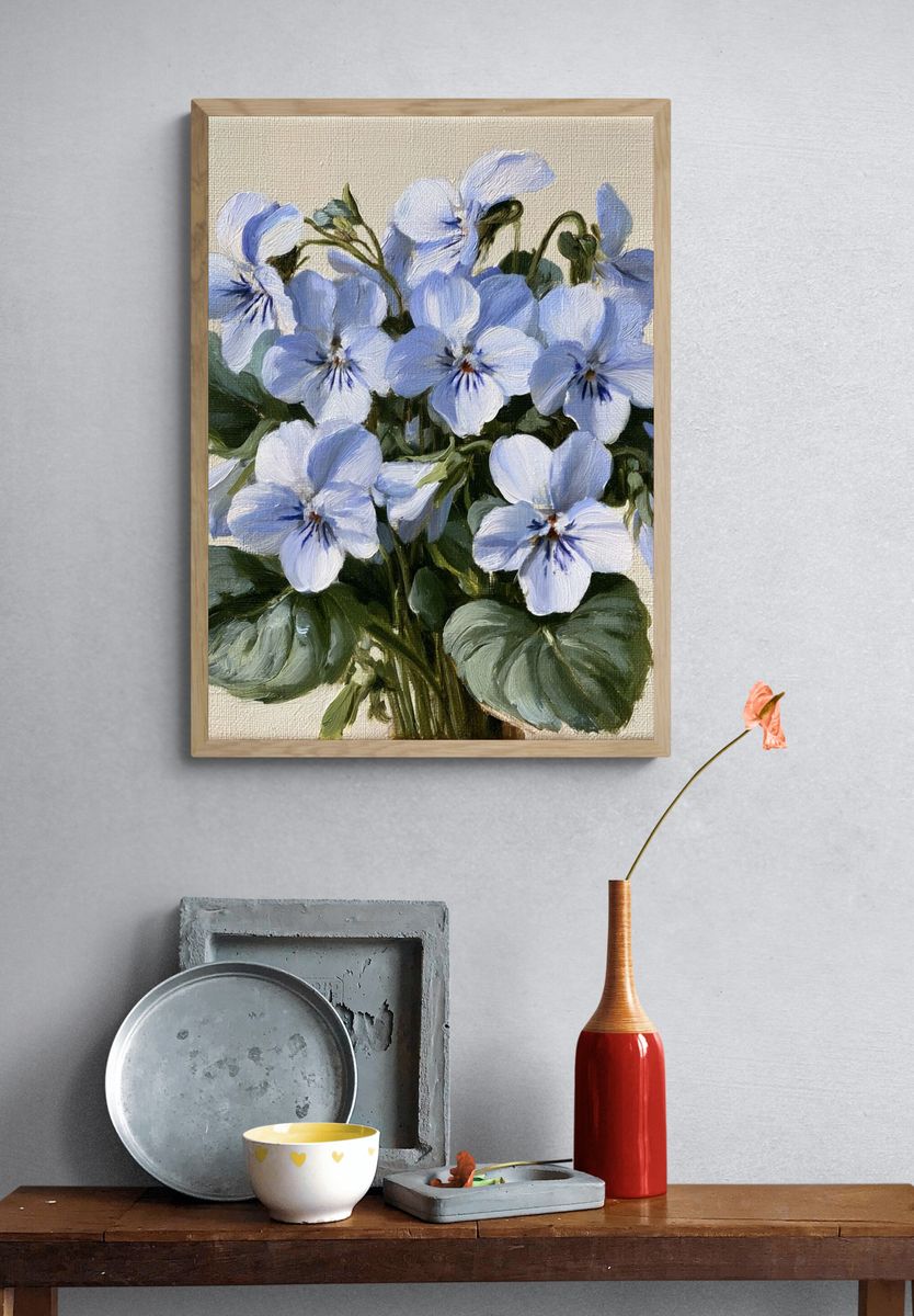 Blue Pansies Botanical Poster. — room view 3