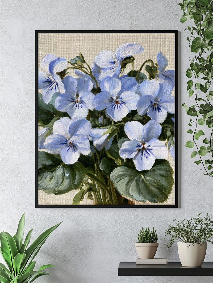 Blue Pansies Botanical Poster. — room view 4