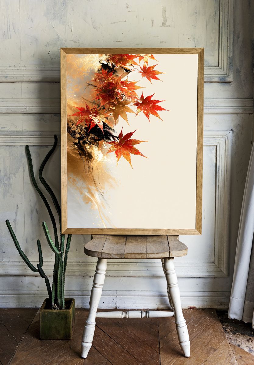 Autumn Maple Leaves Abstract Print. room preview