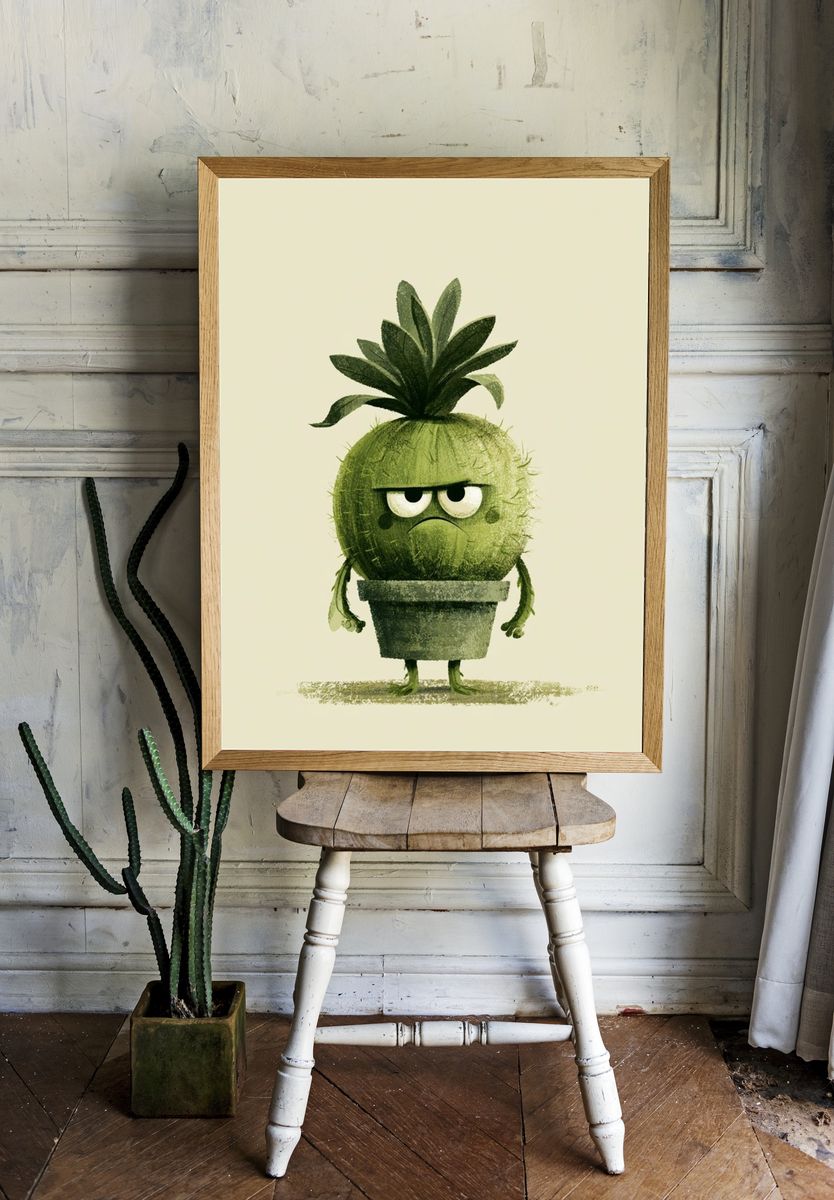 Grumpy Pineapple Plant Illustration Poster. — room view 1