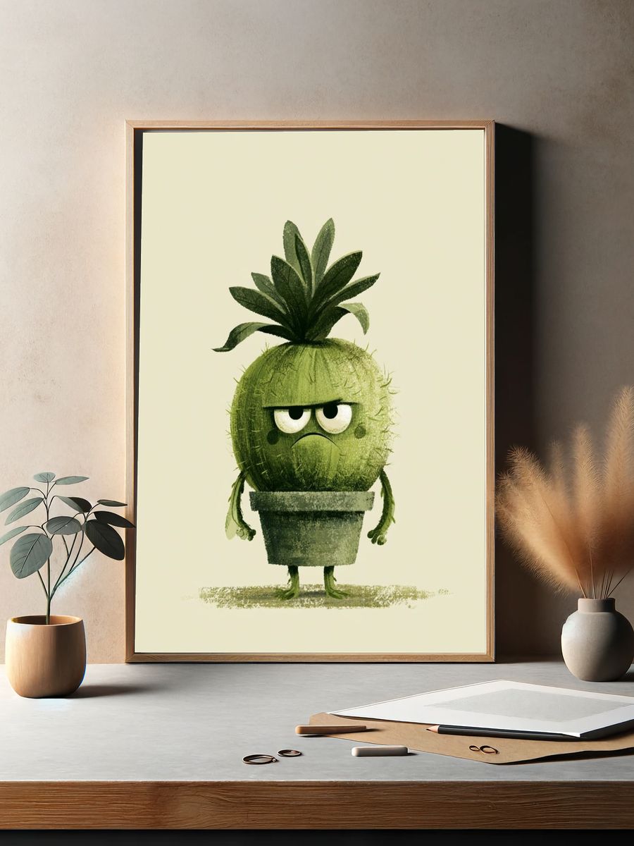 Grumpy Pineapple Plant Illustration Poster. — room view 2