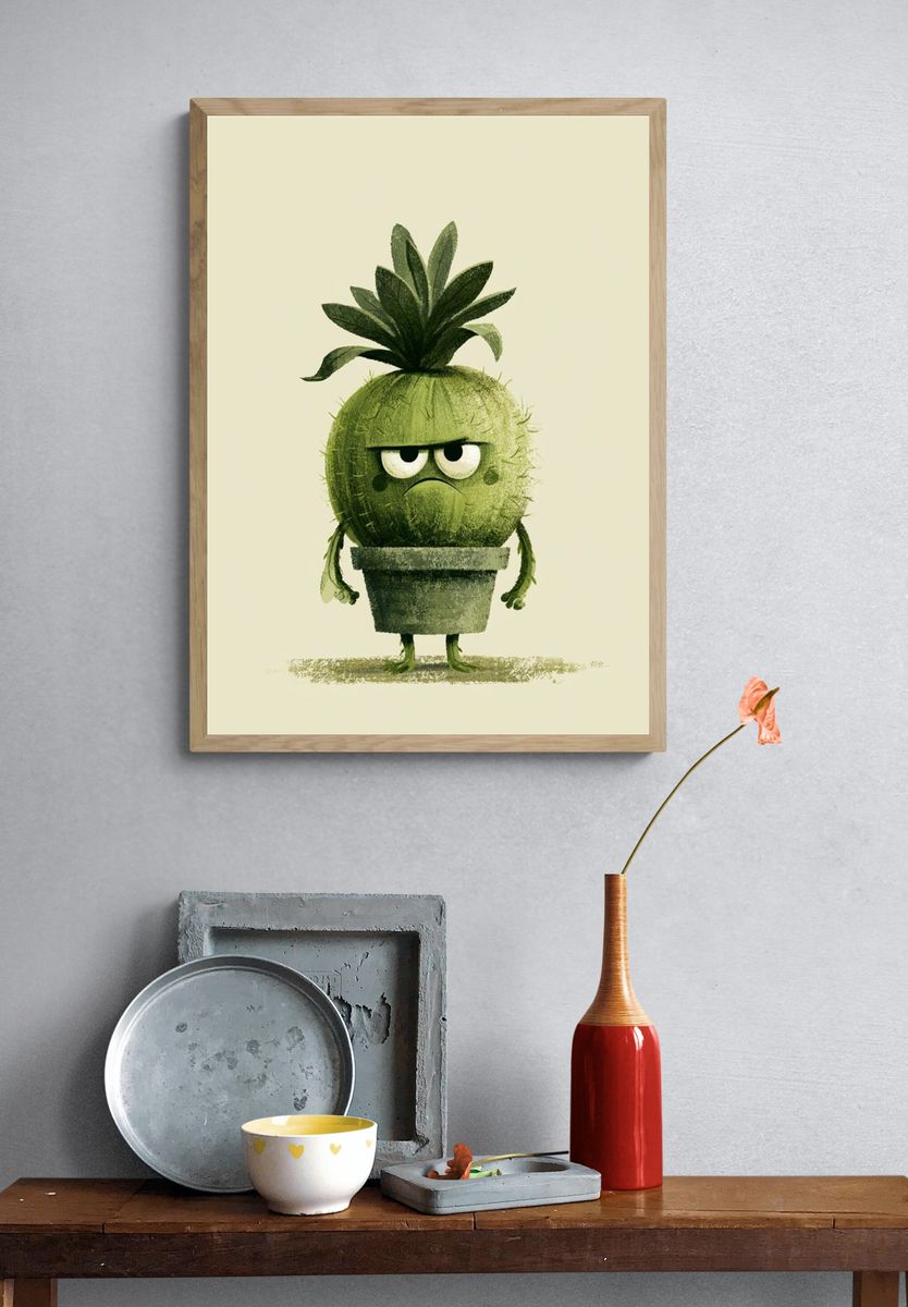 Grumpy Pineapple Plant Illustration Poster. — room view 3