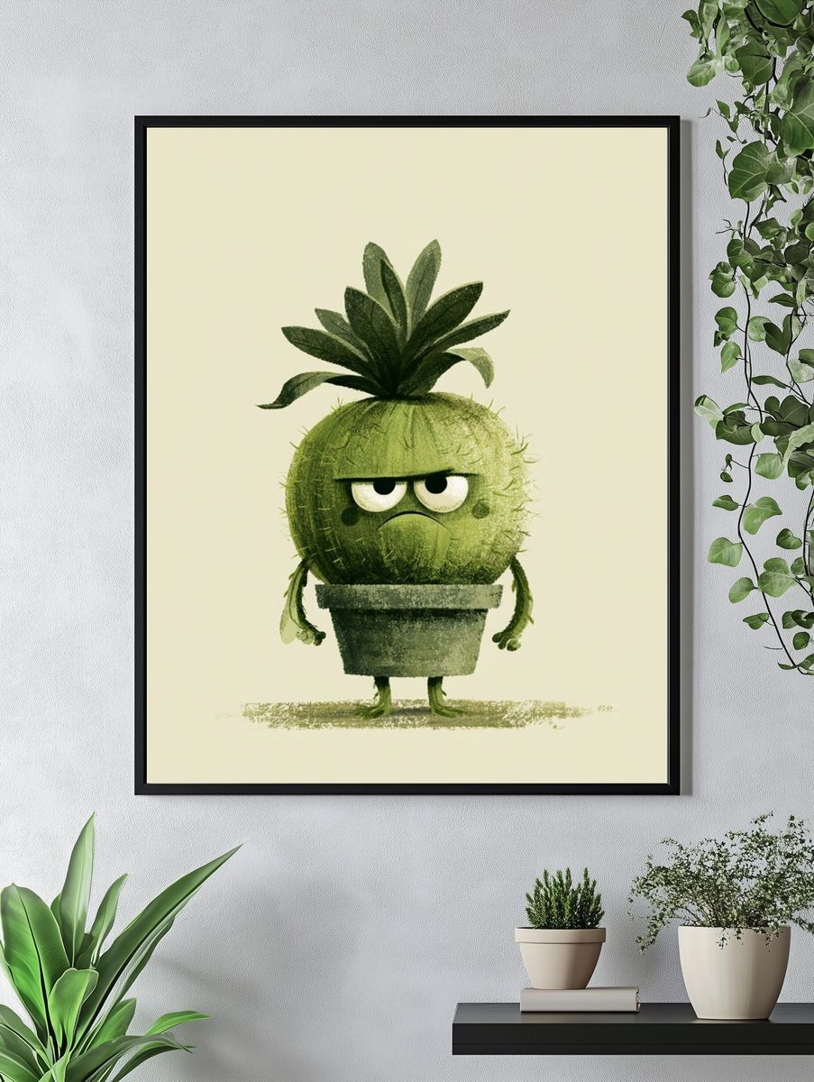 Grumpy Pineapple Plant Illustration Poster. — room view 4