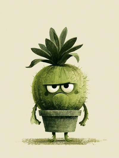Grumpy Pineapple Plant Illustration Poster.