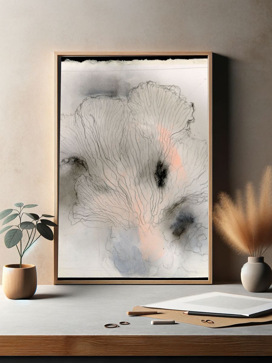 Soft Coral Bloom Abstract Print. — room view 2