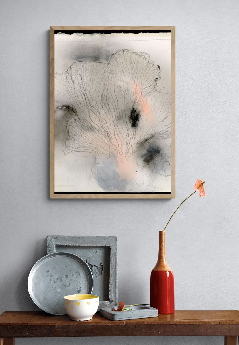 Soft Coral Bloom Abstract Print. — room view 3