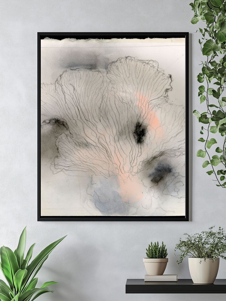 Soft Coral Bloom Abstract Print. — room view 4