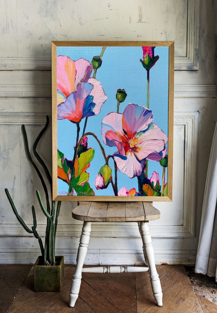 Pastel Poppy Bloom Illustration Poster. room preview