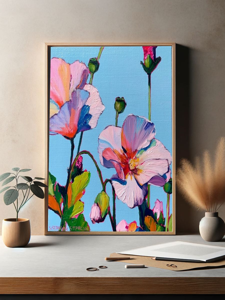 Pastel Poppy Bloom Illustration Poster. — room view 2