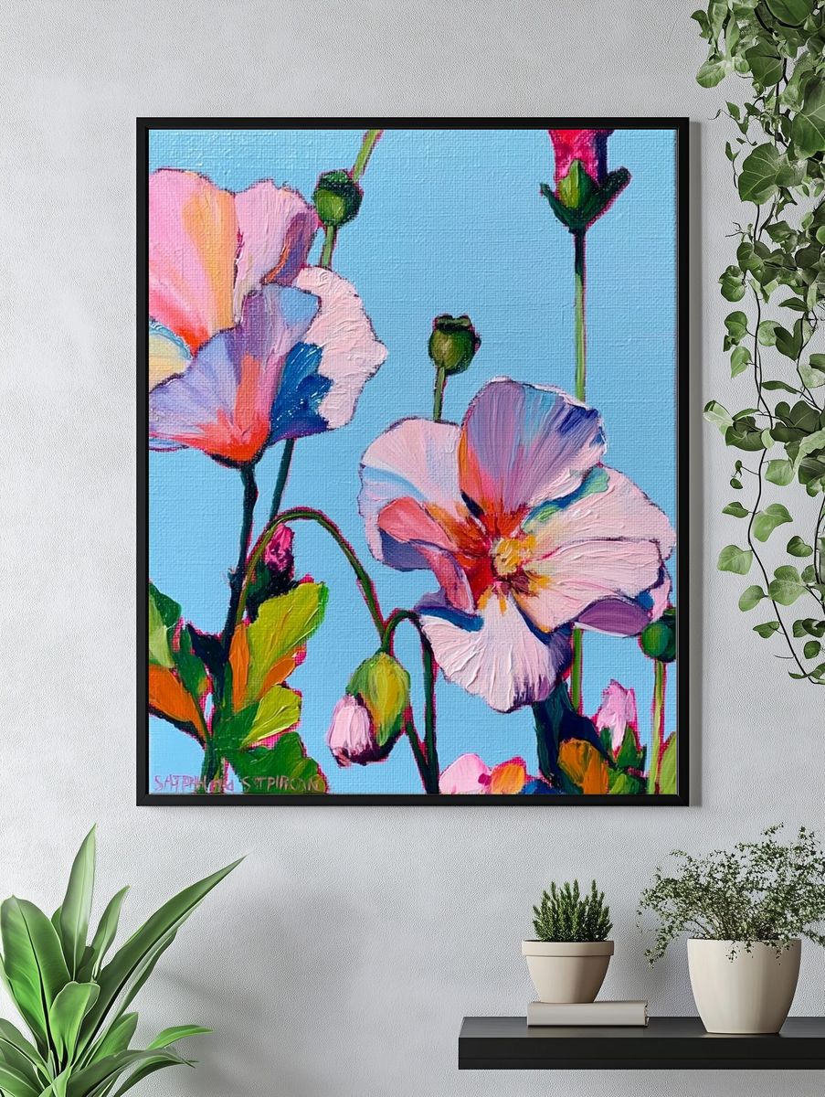 Pastel Poppy Bloom Illustration Poster. — room view 4