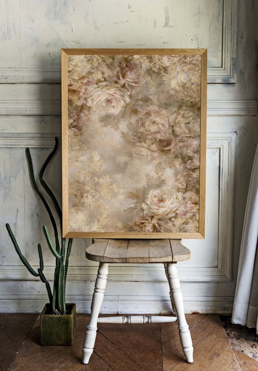Vintage Floral Damask Poster. — room view 1