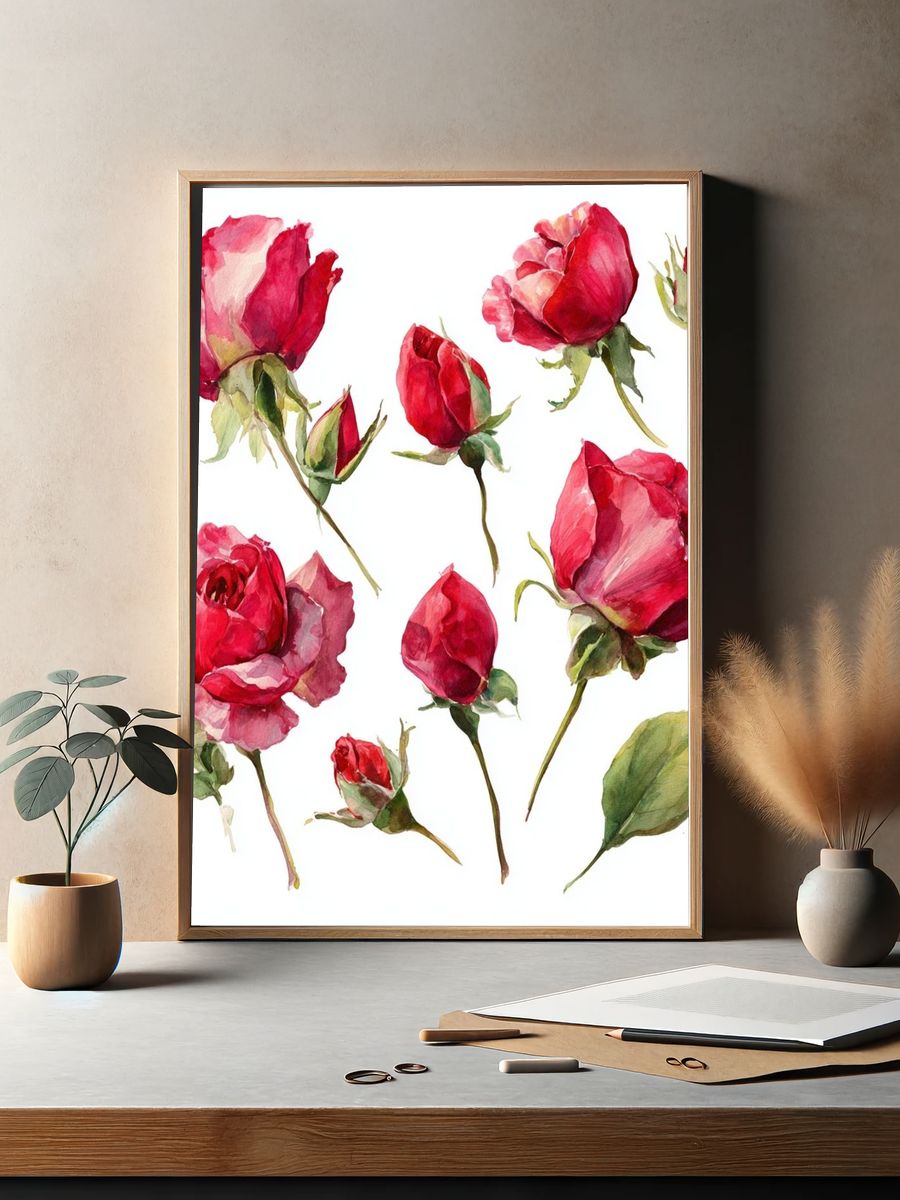 Pink Roses Watercolor Print. — room view 2