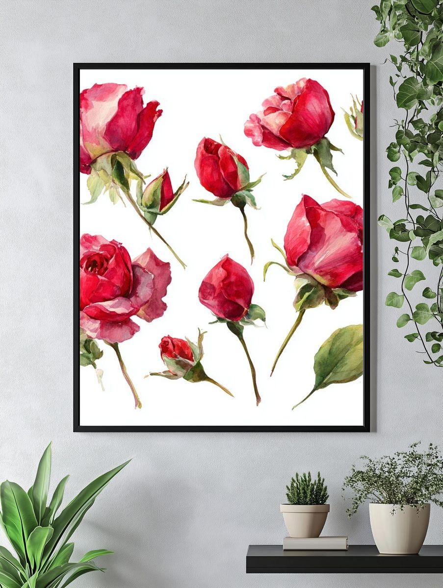 Pink Roses Watercolor Print. — room view 4