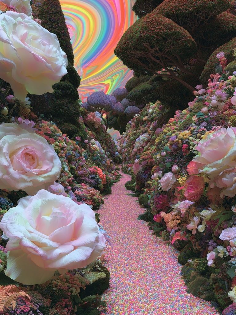 Rainbow Floral Dreamscape Poster. poster detail