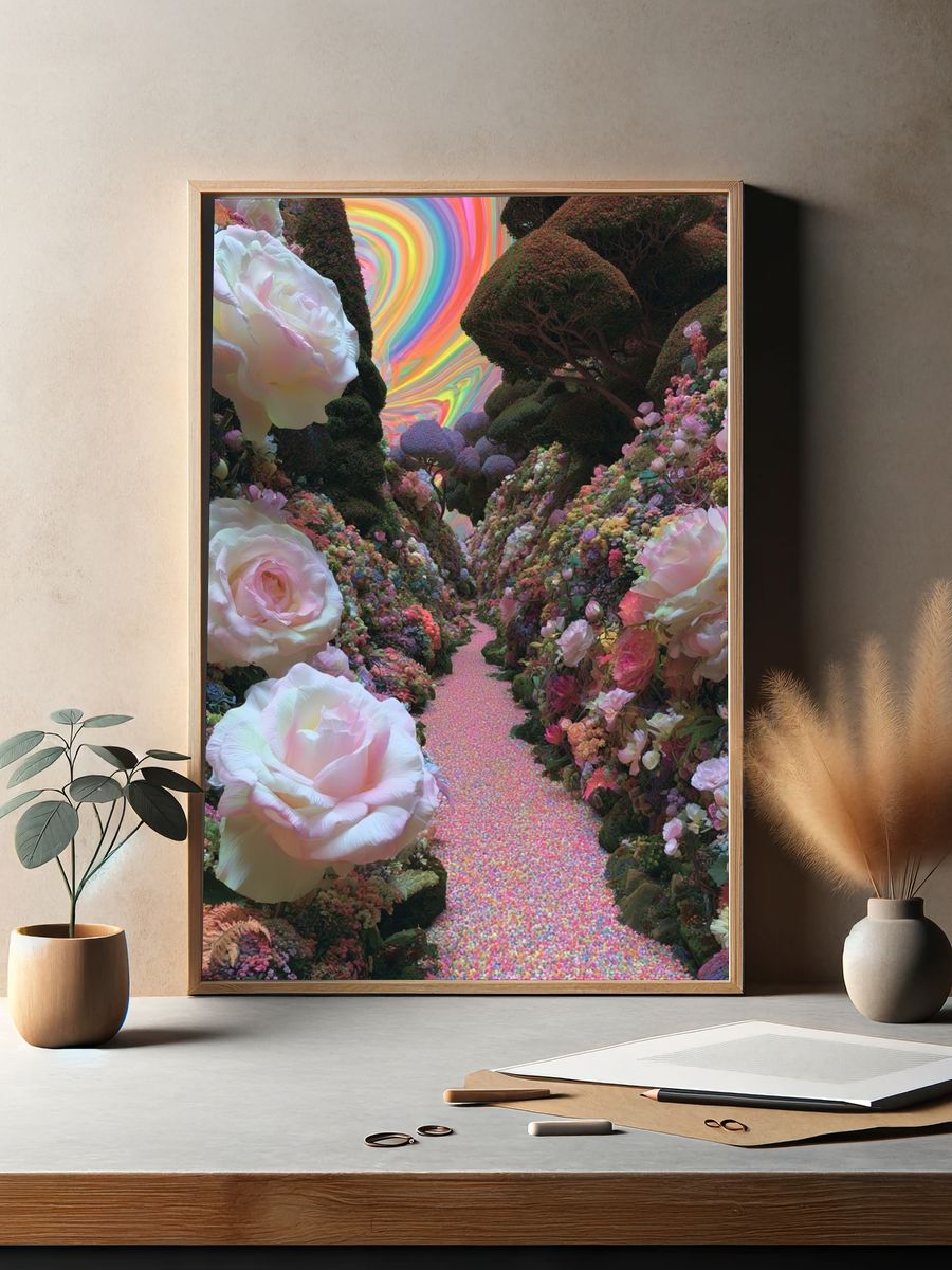 Rainbow Floral Dreamscape Poster. — room view 2