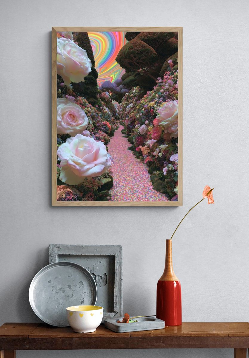 Rainbow Floral Dreamscape Poster. — room view 3