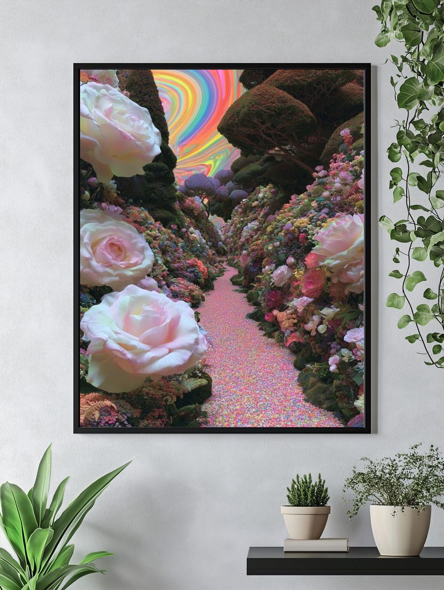 Rainbow Floral Dreamscape Poster. — room view 4